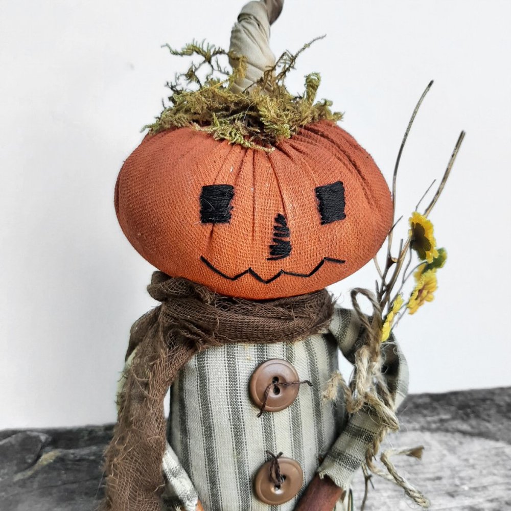 HANDMADE Primitive Fall Jack O Lantern Pumpkin Doll with sunflowers